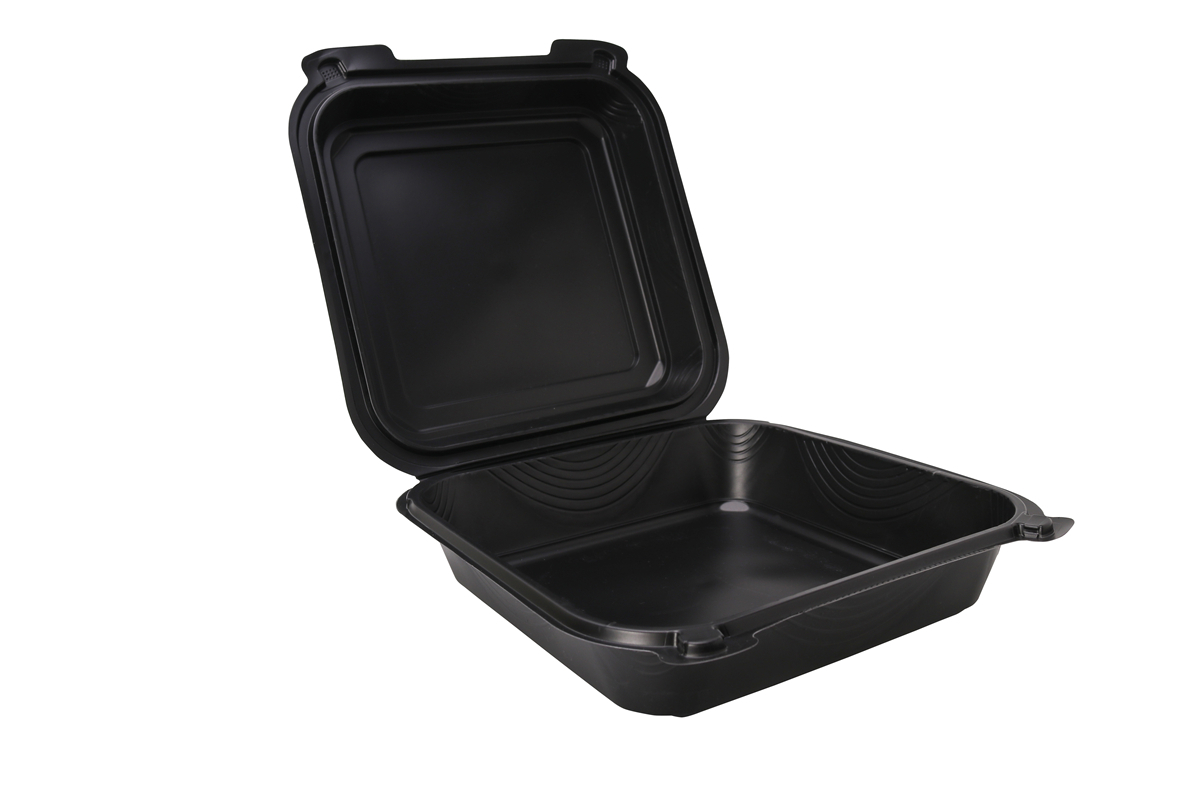 一次性pp飯盒帶蓋封口黑色方形一格快餐盒